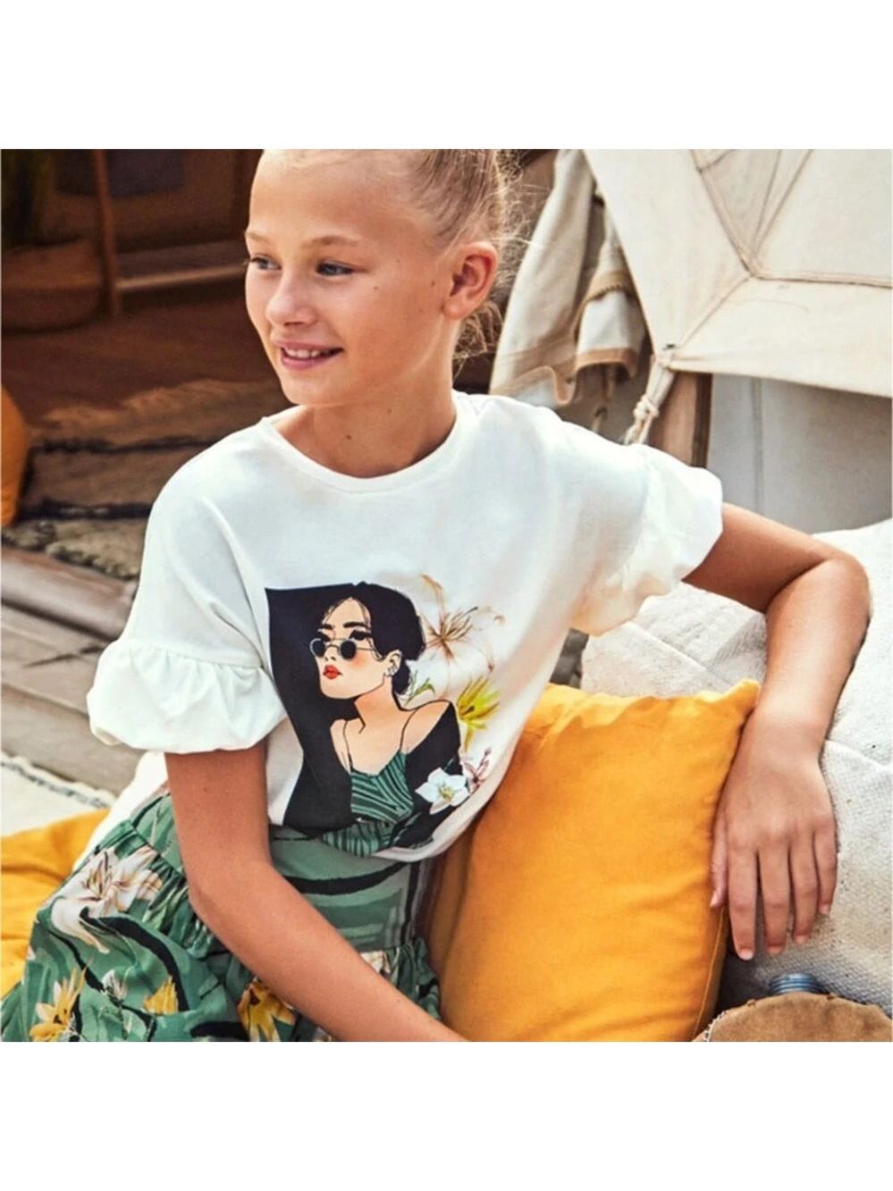 Mayoral Cream Tee with Fashionable Graphic